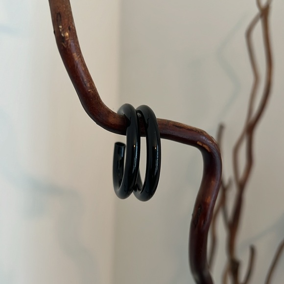 Black Hollow Metal Hoop Earrings - Picture 3 of 5